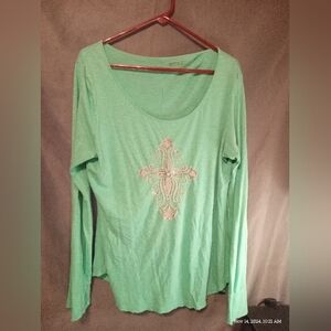 New Direction weekend large long sleeve mint green blouse